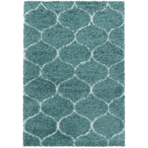 Salma - Tapis à Poils Longs Et Motifs Alhambra - Turquoise Et Blanc 200 X 290 Cm