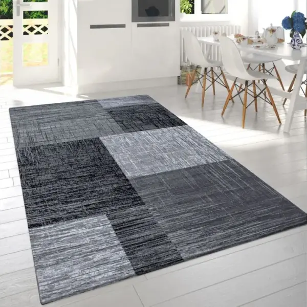 Geo - Tapis Géométrique à Carreaux - Anthracite Et Gris 160 X 230 Cm