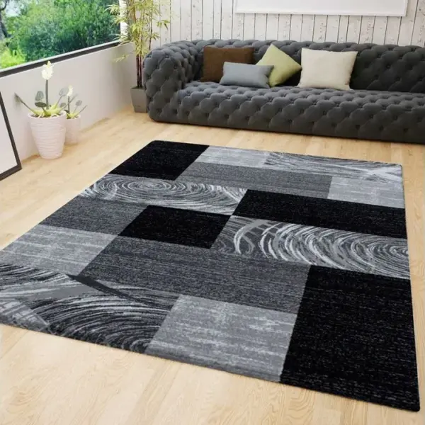 Monica - Tapis Effet Patchwork De Matières - Noir Et Gris 200 X 290 Cm