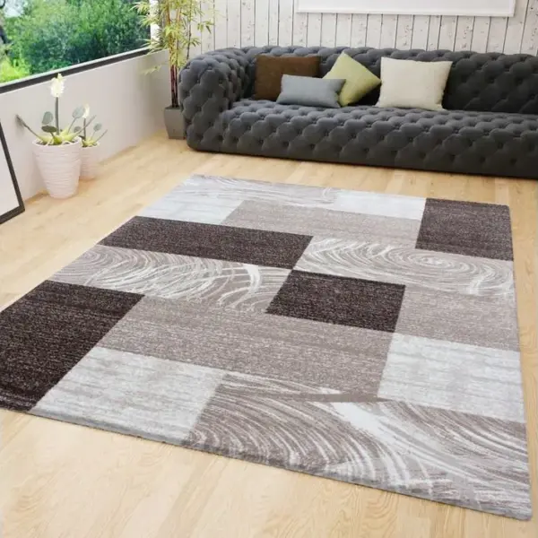 Monica - Tapis Effet Patchwork De Matières - Marron Et Beige 160 X 230 Cm