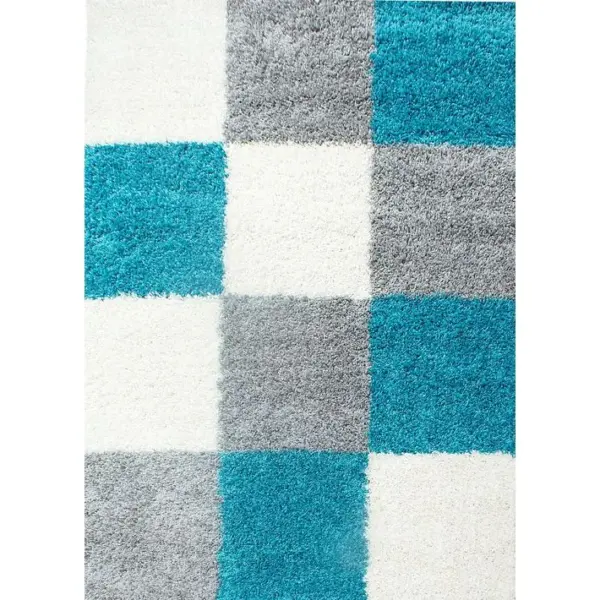 Shaggy - Tapis à Carreaux - Turquoise 200 X 290 Cm