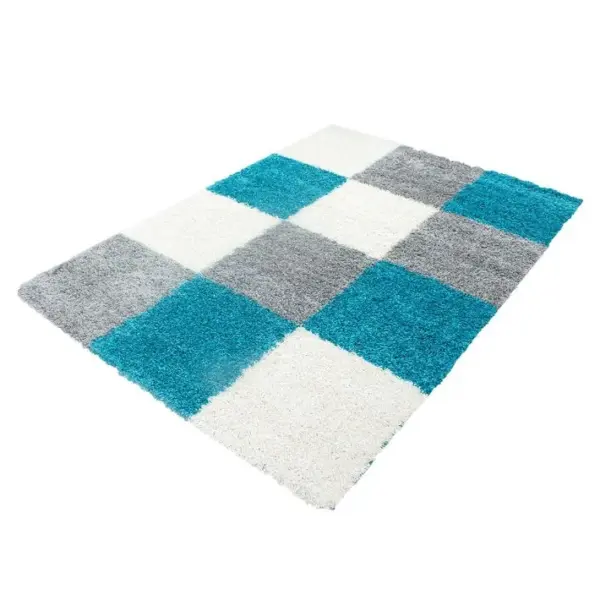 Shaggy - Tapis à Carreaux - Turquoise 200 X 290 Cm