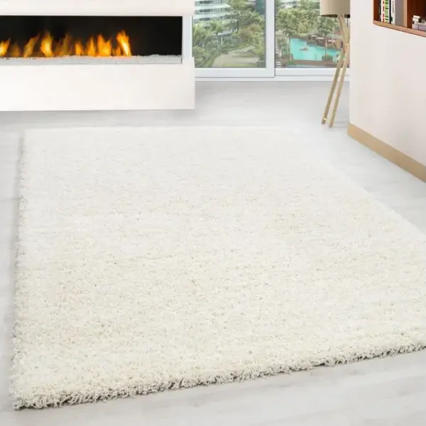 Shaggy - Tapis Uni à Poils Longs - Blanc Ivoire 120 X 170 Cm