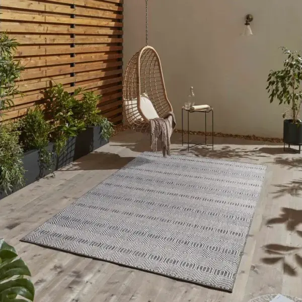 Ova - Tapis Extérieur/intérieur Tissé Plat - Gris et Crème 200 X 290 Cm