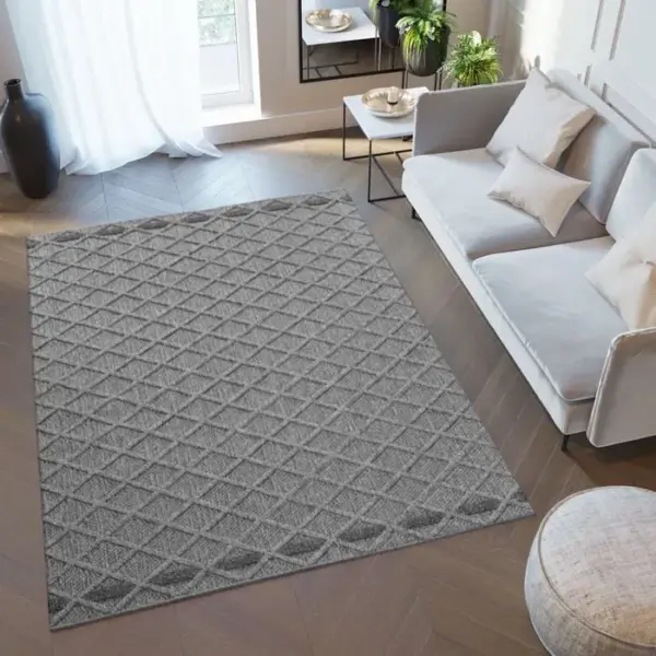 STUDIO DECO Tapis Effet Jute Naturel à Relief Stries Gris 240 X 340 Cm