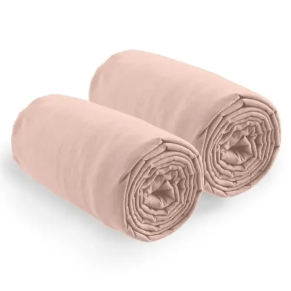 2 Drap Housse 80x200 +35 Cm 100% Coton 57 Fils Blush