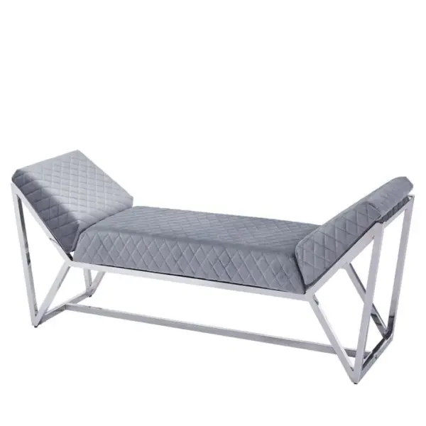 Banquette Lounge Xxl Chrome Velours Gris 160x45x58 Cm