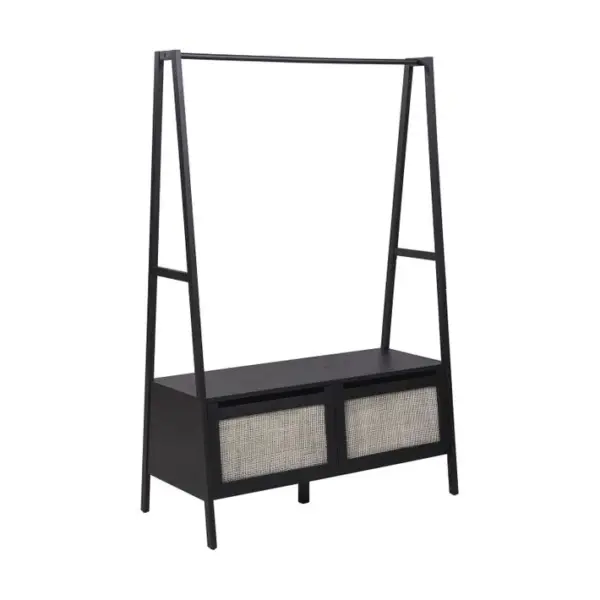 Portant Vêtements Bois Et Cannage De Rotin L110 X H165 Cm Arka Chêne Noir