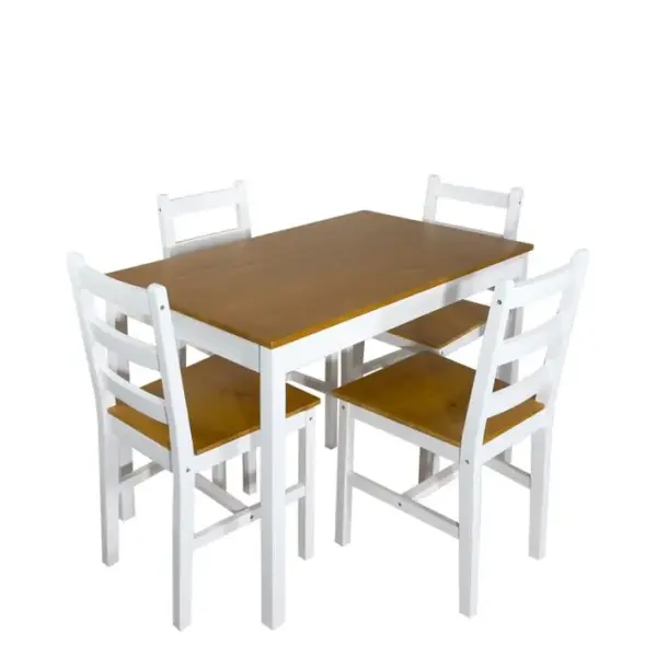 Ensemble Table Cuisine Bois Massif 108x65cm 4 Chaises Bois Massif NIL (blanc Miel)