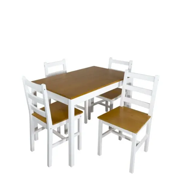 Ensemble Table Cuisine Bois Massif 108x65cm 4 Chaises Bois Massif NIL (blanc Miel)