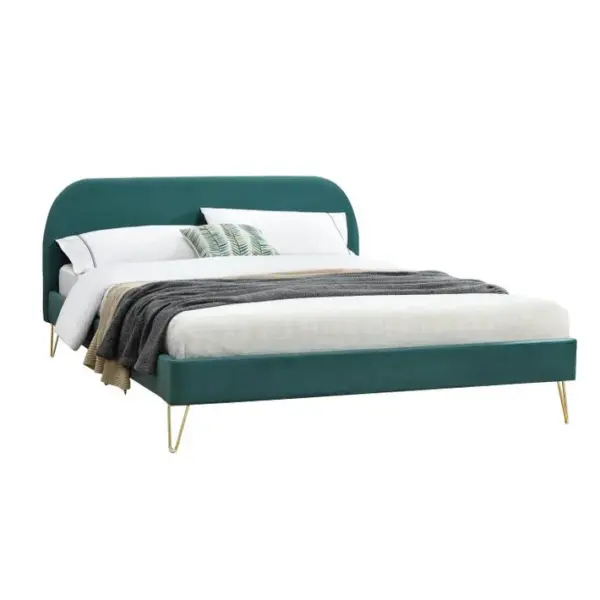 Cadre De Lit En Velours Vert et Pieds Laiton 140x190 Cm Phoenix