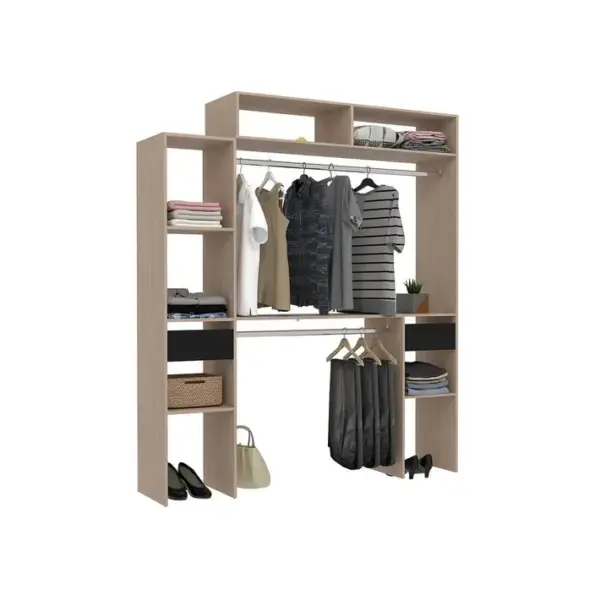 Dressing Bois Extensible Avec 2 Penderies, 4 Étagères, 2 Tiroirs Elysee