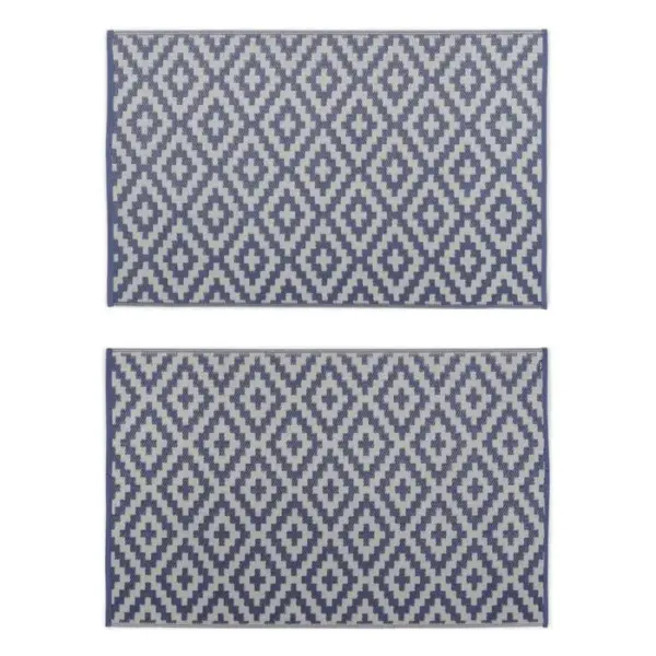 SWEEEK Tapis D’extérieur 120x180cm Stockholm - Rectangulaire. Motif Losanges Bleu / Beige. Jacquard.