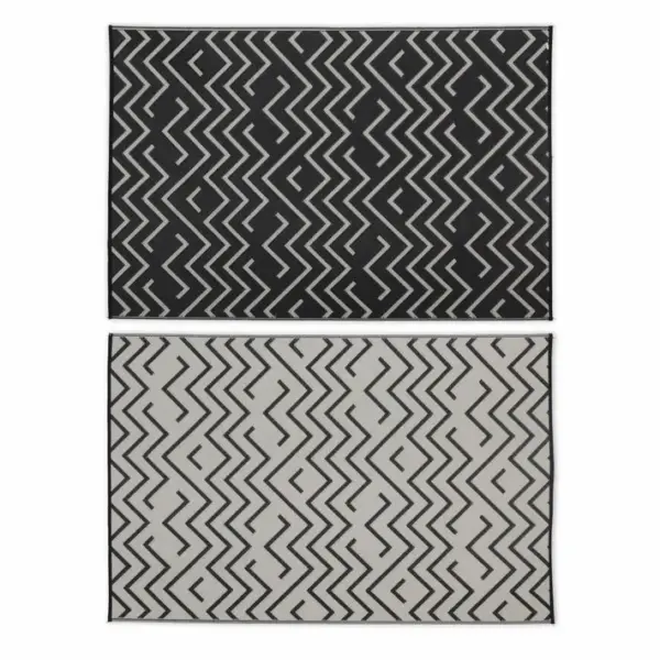 Tapis D?extérieur 180x270cm Sydney - Rectangulaire. Motif Vagues Noir / Beige. Jacquard.