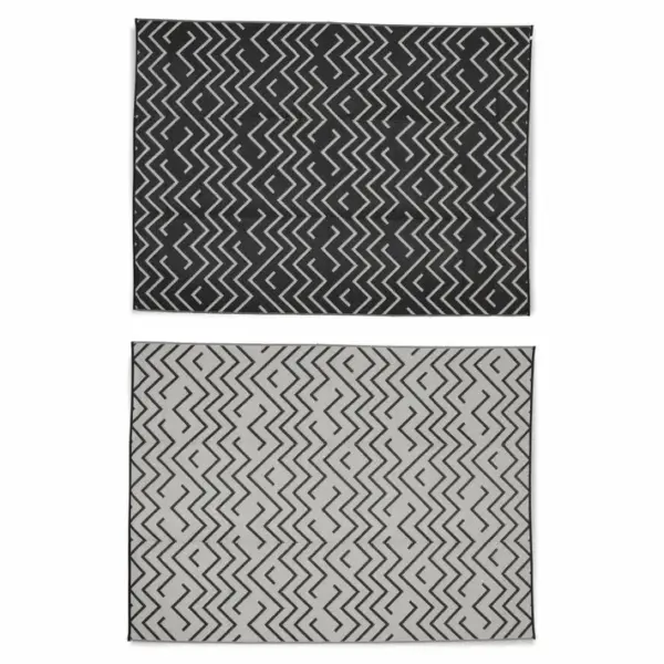 Tapis D?extérieur 270x360cm Sydney - Rectangulaire. Motif Vagues Noir / Beige. Jacquard.