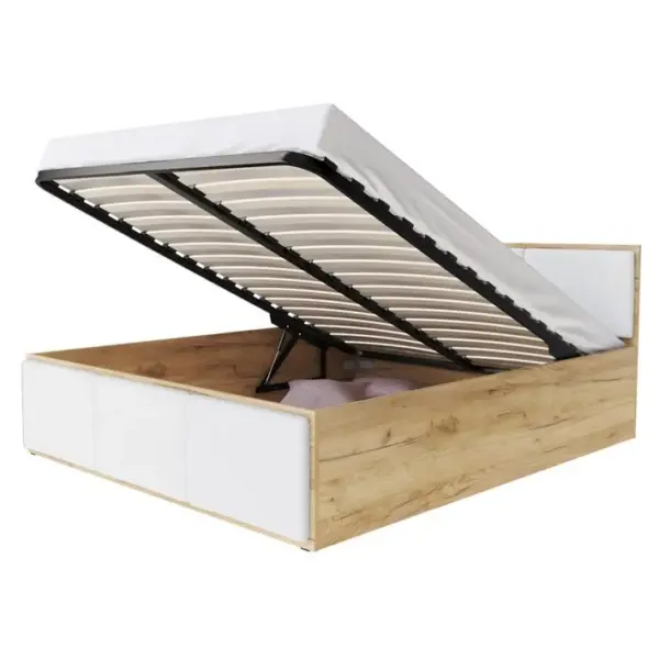 Lit Panama T 160x200 + Coffre - Sommier Inclus Chêne - Blanc