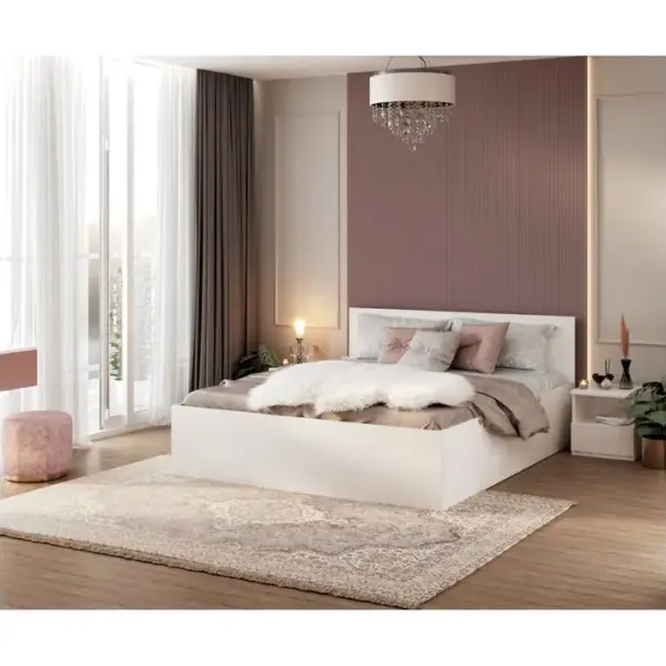 Lit Panama 140x200 + Coffre - Sommier Inclus Blanc