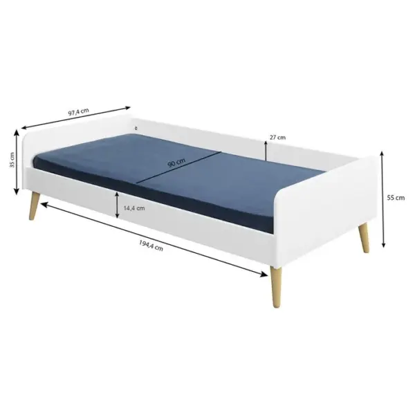 Pack Lit Avec Pieds Et Matelas Harpe Bois Naturel 90x190 Cm