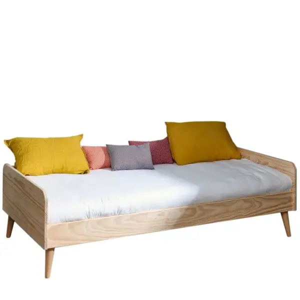 Pack Lit Avec Pieds Et Matelas Harpe Bois Naturel 90x190 Cm