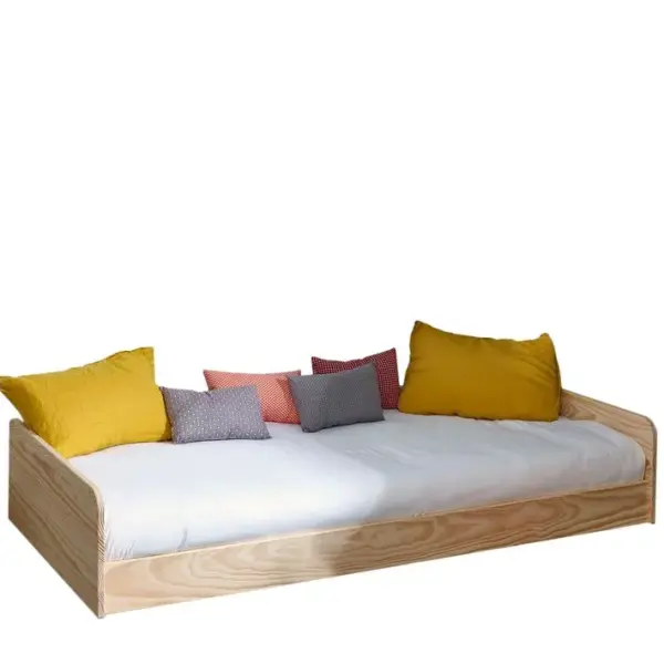 Pack Lit Avec Matelas Harpe Bois Naturel 90x190 Cm