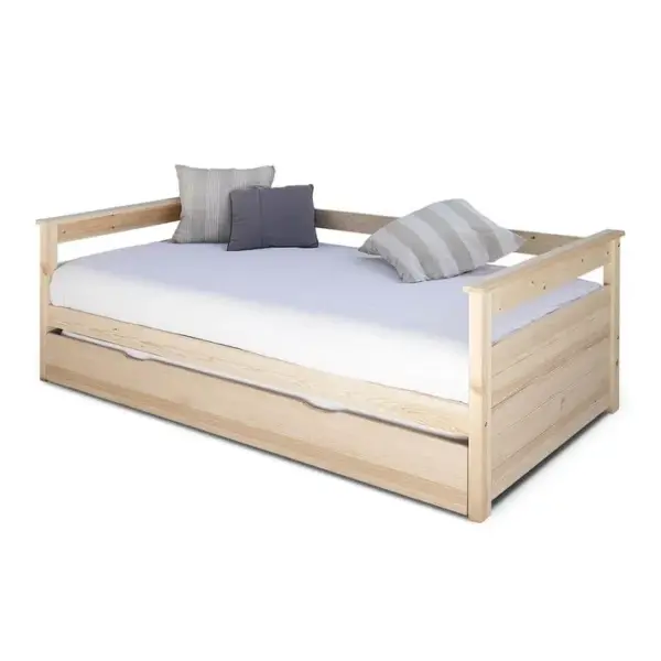 Pack Lit Gigogne Avec 2 Matelas Izao Bois Naturel 80x200 Cm