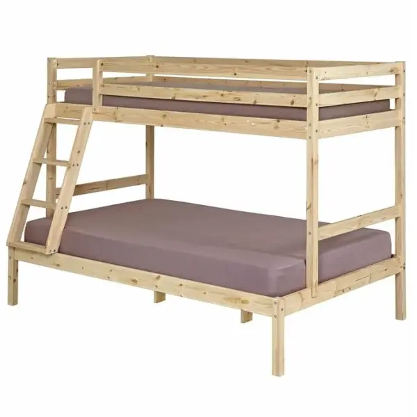 Pack Lit Superposé Avec 2 Matelas Julian Bois Naturel 120x190 Cm