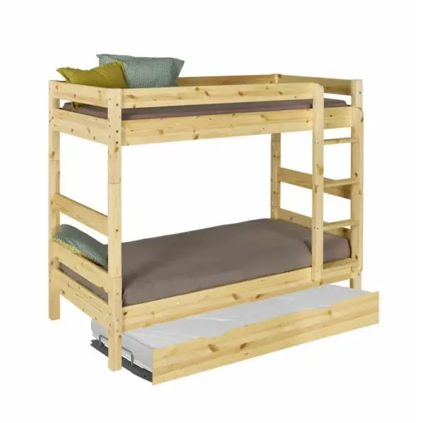 Pack Lit Superposé Séparable Avec Sommier Gigogne Et Matelas Aaron Bois Naturel 90x190 Cm