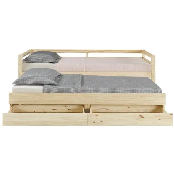 Pack Lit Banquette Gigogne Avec Matelas Alma Bois Naturel 90x200 Cm