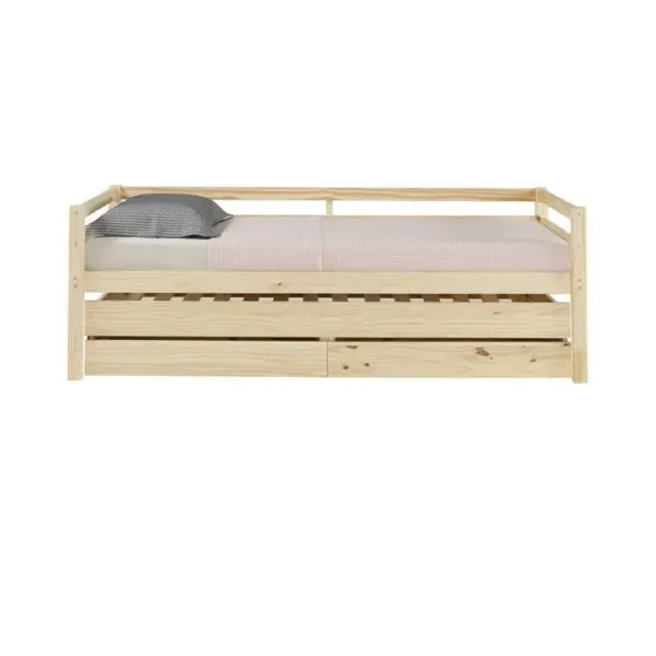 Pack Lit Banquette Gigogne Avec Matelas Alma Bois Naturel 90x200 Cm