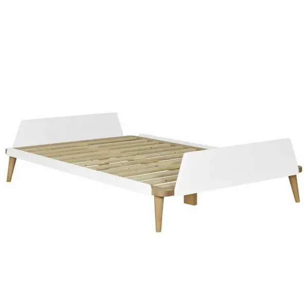 Pack Lit 2 Places Avec Matelas Karl Blanc Et Bois 120x190 Cm