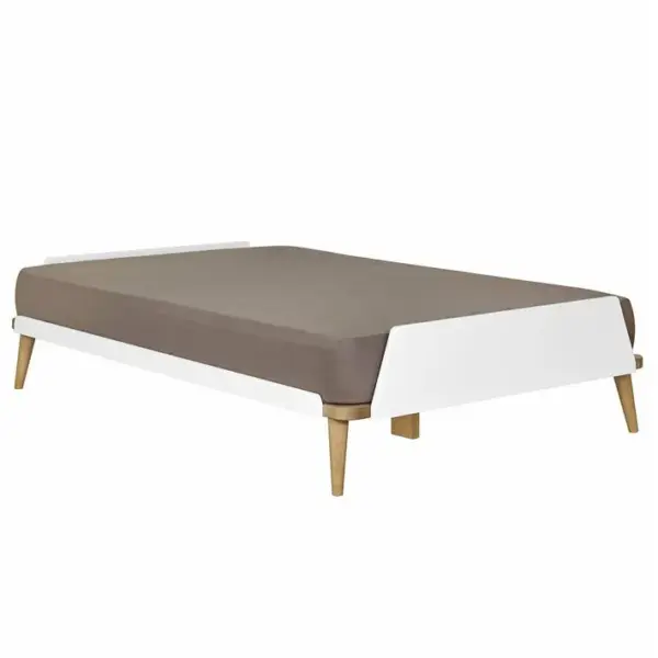 Pack Lit 2 Places Avec Matelas Karl Blanc Et Bois 120x190 Cm