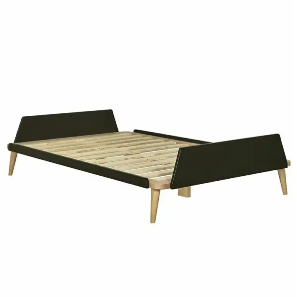 Pack Lit 2 Places Avec Matelas Karl Noir Et Bois 120x190 Cm