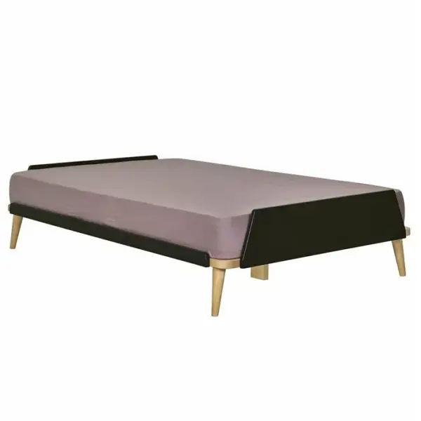 Pack Lit 2 Places Avec Matelas Karl Noir Et Bois 120x190 Cm