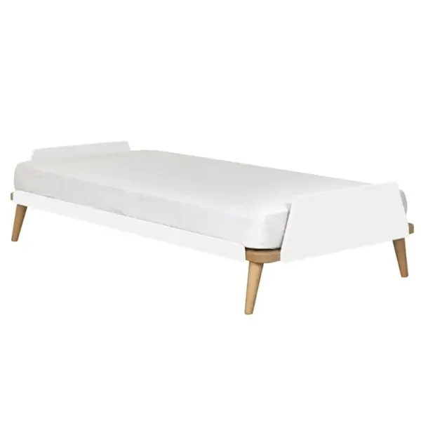 Pack Lit 1 Place Avec Matelas Karl Blanc Et Bois 90x190 Cm