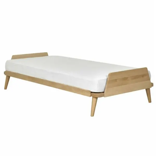 Pack Lit 1 Place Avec Matelas Karl Bois Naturel 90x190 Cm