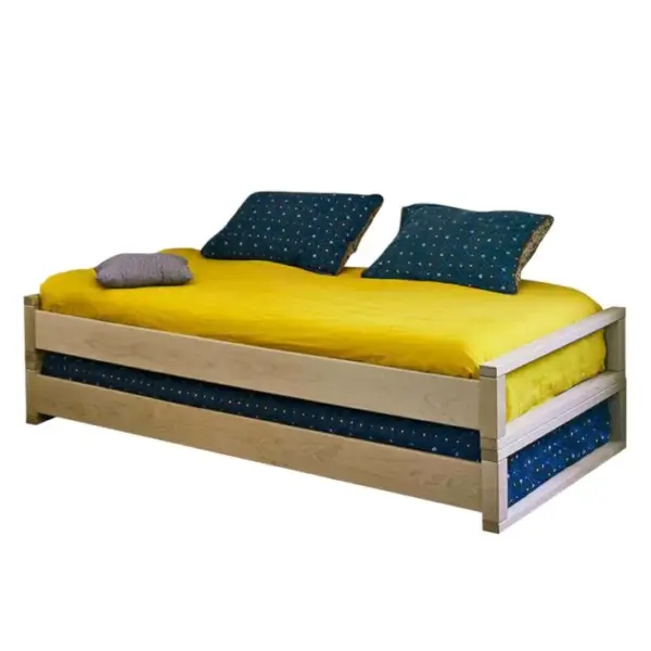 Pack Lit Gigogne Avec Matelas Poka Bois 90x200cm