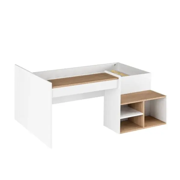 Pack Lit Combiné Avec Bureau Et Matelas Boruto Blanc Et Bois 90x190 Cm