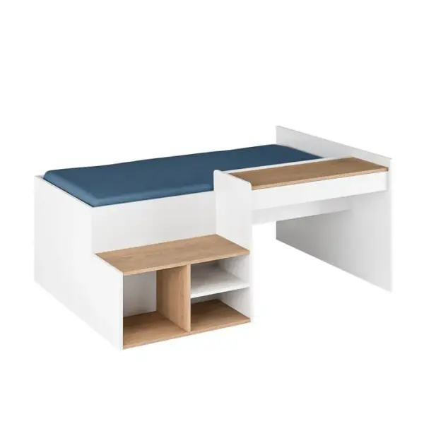 Pack Lit Combiné Avec Bureau Et Matelas Boruto Blanc Et Bois 90x190 Cm