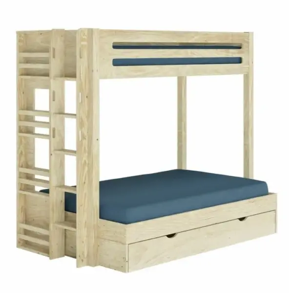 Pack Lit Superposé Gigogne 4 Places Avec Matelas Isa Bois Naturel 120x190 Cm