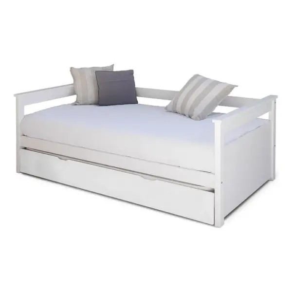 Pack Lit Gigogne Avec 2 Matelas Izao Blanc Et Bois 80x200 Cm