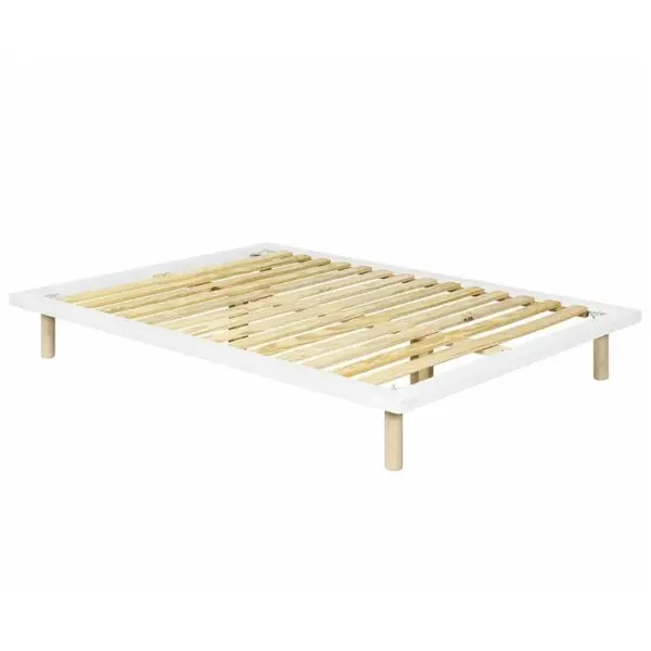 Pack Lit Avec Matelas Mousse Maki Blanc 140x200 Cm