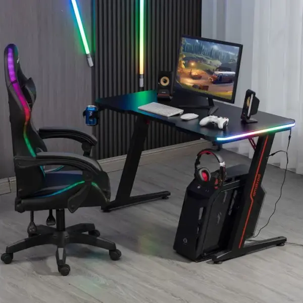 Bureau Informatique Gamer Ams-desk120z-led Avec Retroéclairage Rgb - Largeur 1m20 - Télécommande