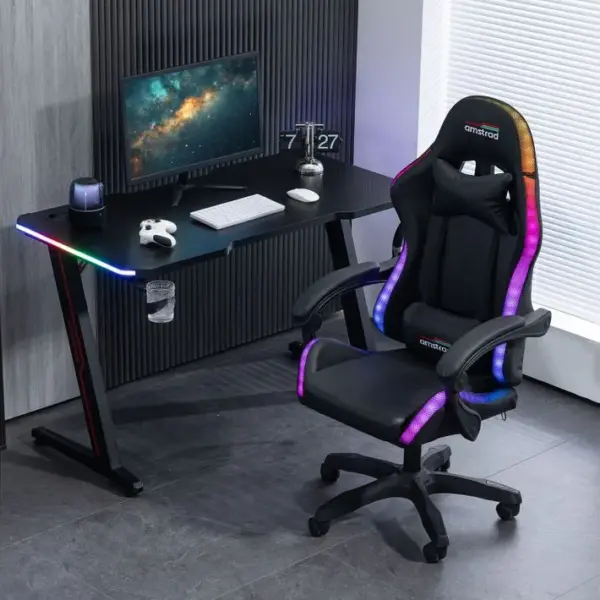 Pack Bureau Desk120z-led et Fauteuil 700-led-darkside - 1m20 - Retro Éclairage LED Rgb