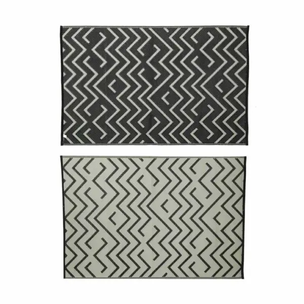 Tapis D?extérieur 120x180cm Sydney - Rectangulaire. Motif Vagues Noir / Beige. Jacquard.