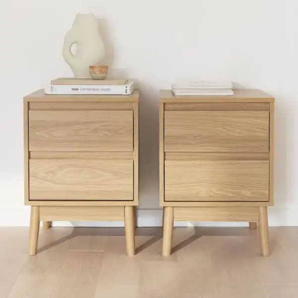 Lot De 2 Tables De Chevet Décor Bois. Deux Tiroirs