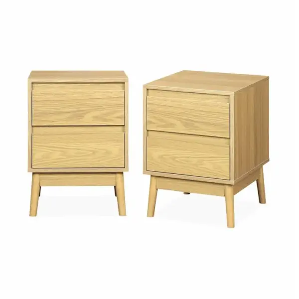 Lot De 2 Tables De Chevet Décor Bois. Deux Tiroirs