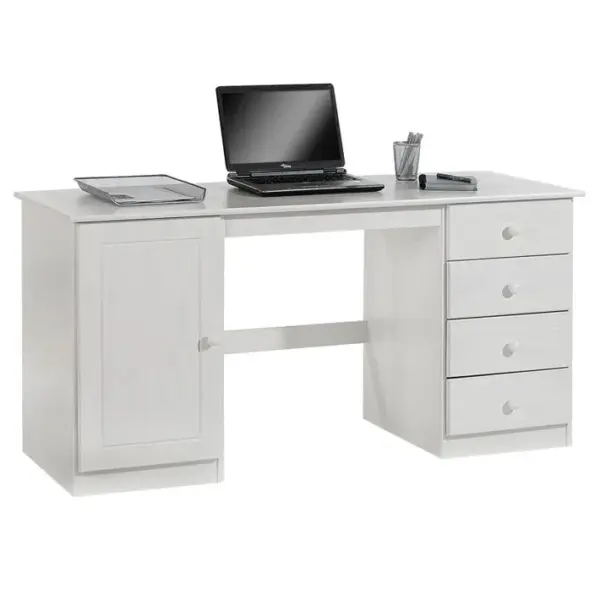 Bureau En Pin Manager, Lasuré Blanc