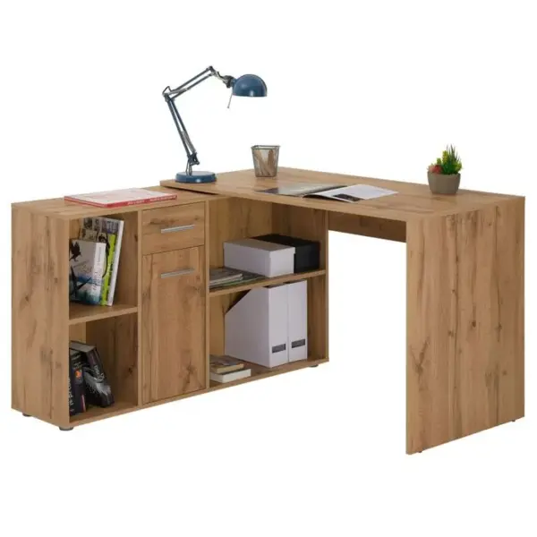 IDIMEX Bureau D'angle Carmen Avec Meuble De Rangement, Décor Chêne Sauvage