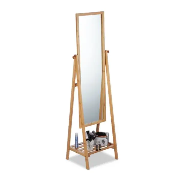 Miroir Sur Pied En Bambou Inclinable