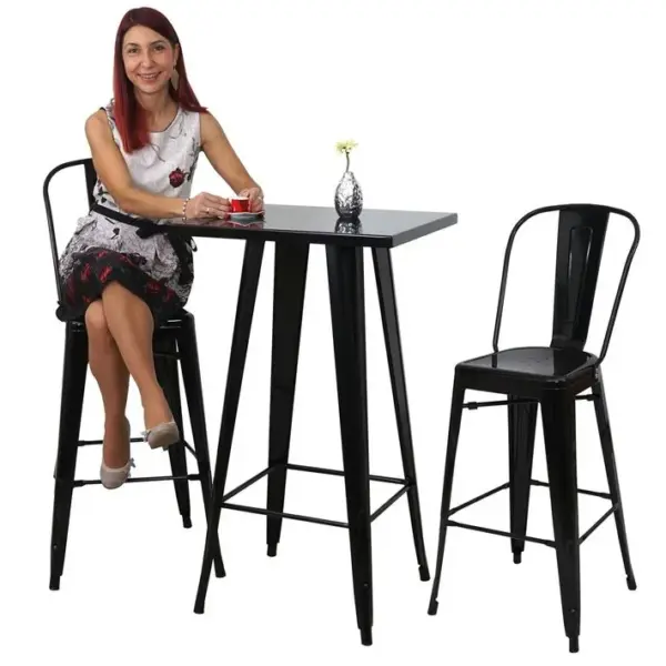 Ensemble De 1x Table Haute + 2x Tabouret De Bar Hwc-a73, Métal ~ Noir